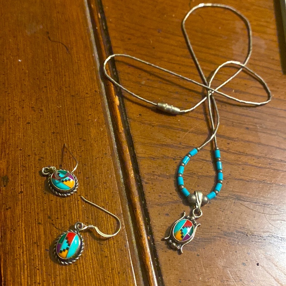 Multi Stone Native Liquid Silver Necklace - image 3